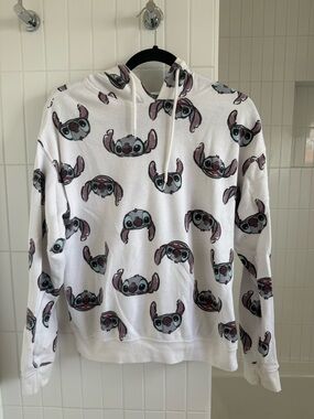 Disney Stitch White Sweatshirt Hoodie with All-Over Print, Size M